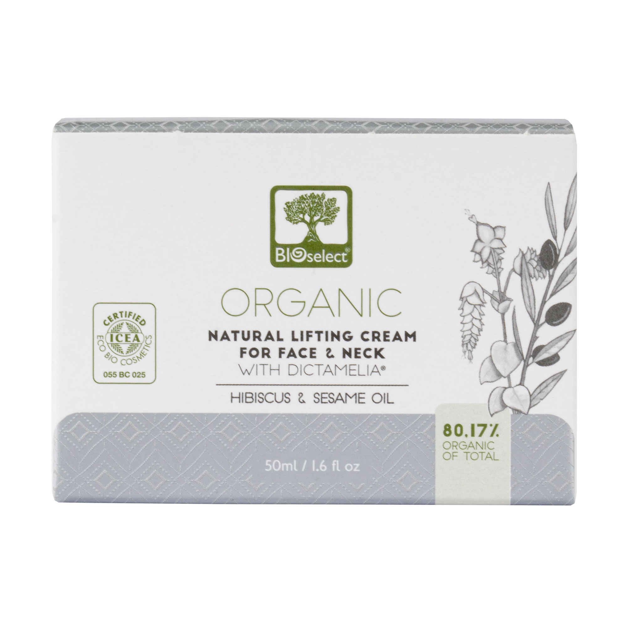 Крем-ліфтинг для обличчя та шиї BIOselect Natural Lifting Cream For Face And Neck з диктамелією, гібіскусом та олією кунжуту, 50 мл